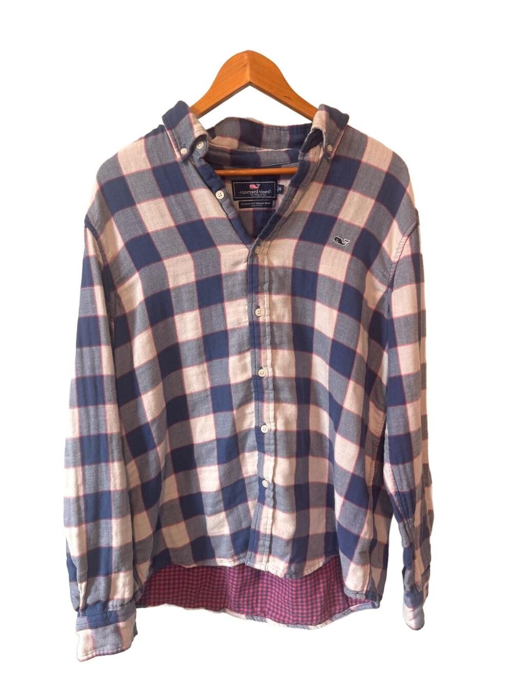 VINEYARD VINES | Classic Fit Whale Shirt Buffalo Check Flannel Preppy Navy XL